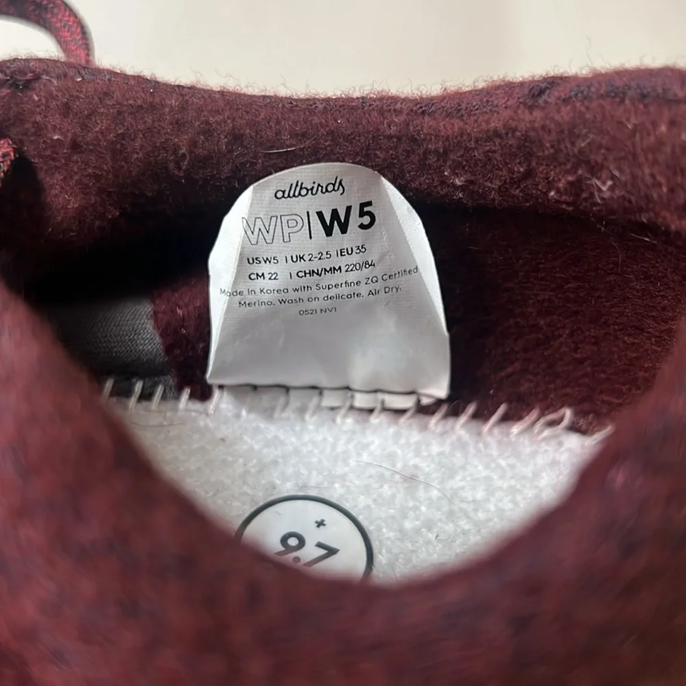 Allbirds women pipper‎ hazy burgundy shoe size 5